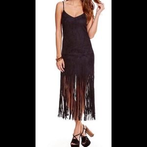 NWT Black Suede Fringe Dress